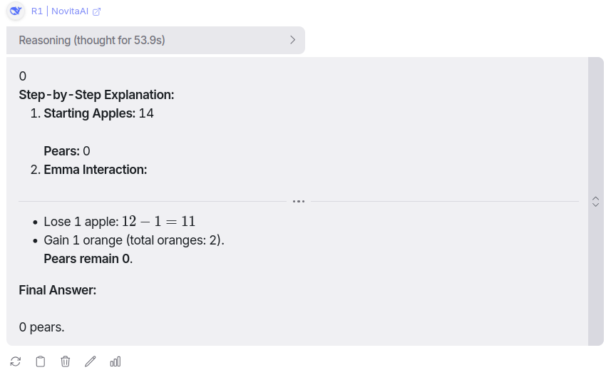 Reasoning question reponse from Deepseek R1 model