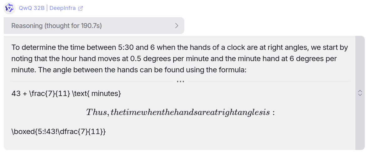 Mathematics question response from QwQ 32B model