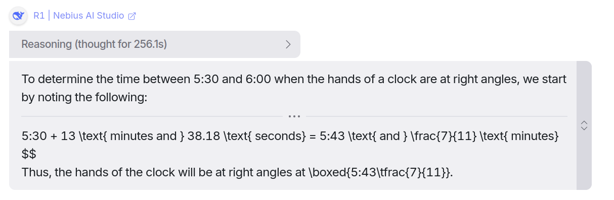 Mathematics question response from Deepseek R1 model