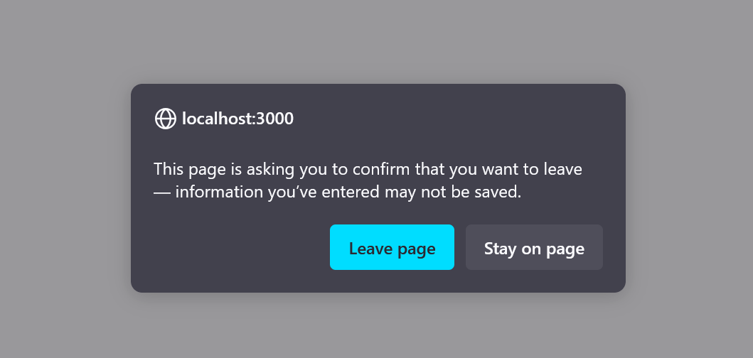 Firefox message displayed before leaving the page