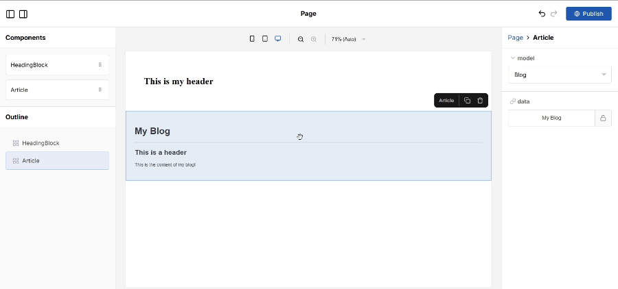 Article component being reused for both Blog content type entries and About ones