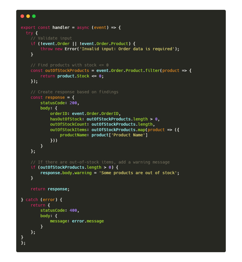 Lambda function para chequeo de stock