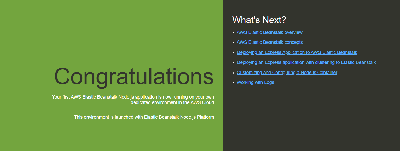 Showing that AWS ElasticBeanStalk is ready 