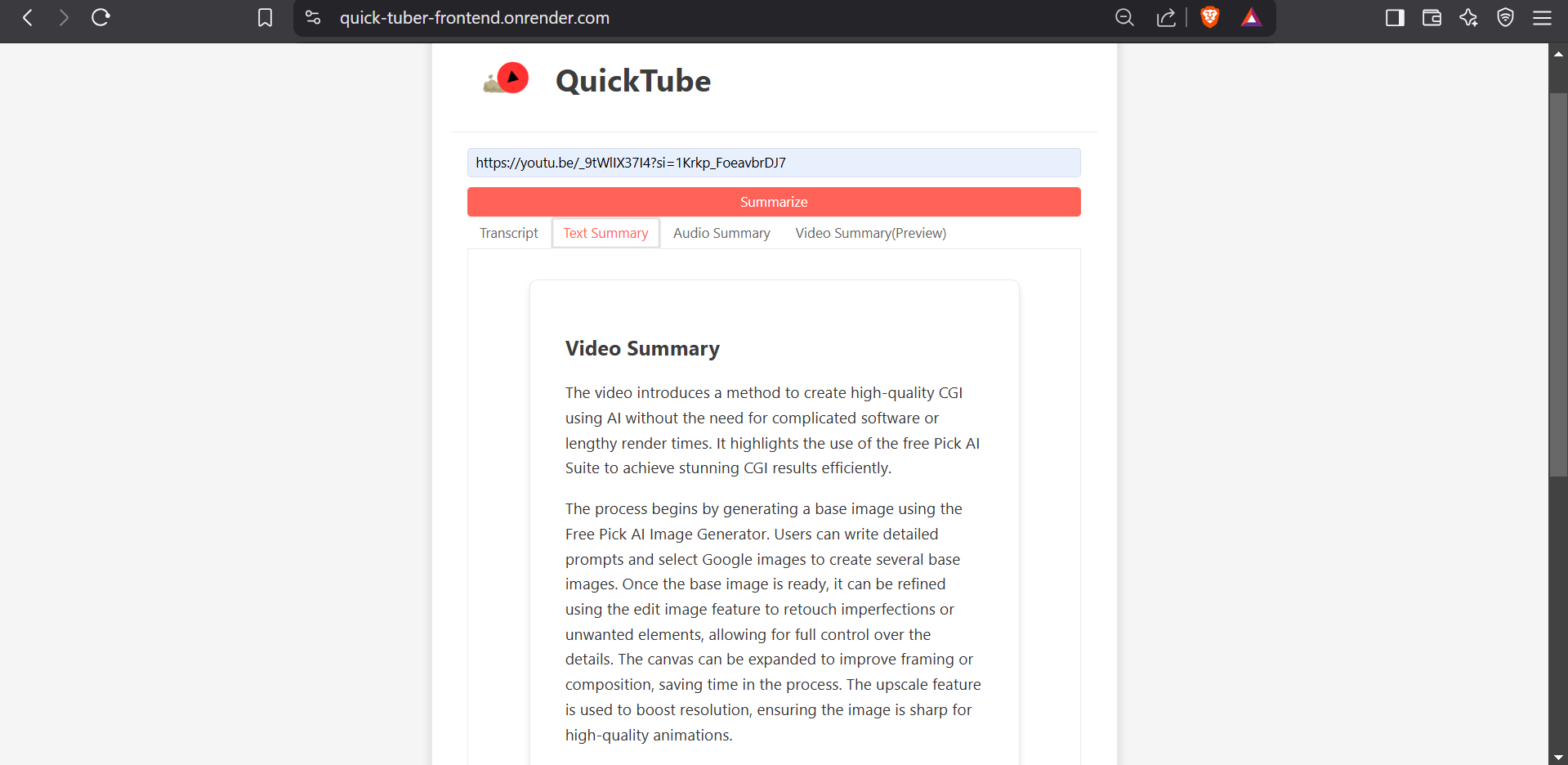 Summary text tab