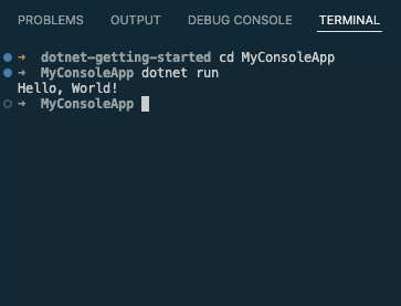 output in the terminal