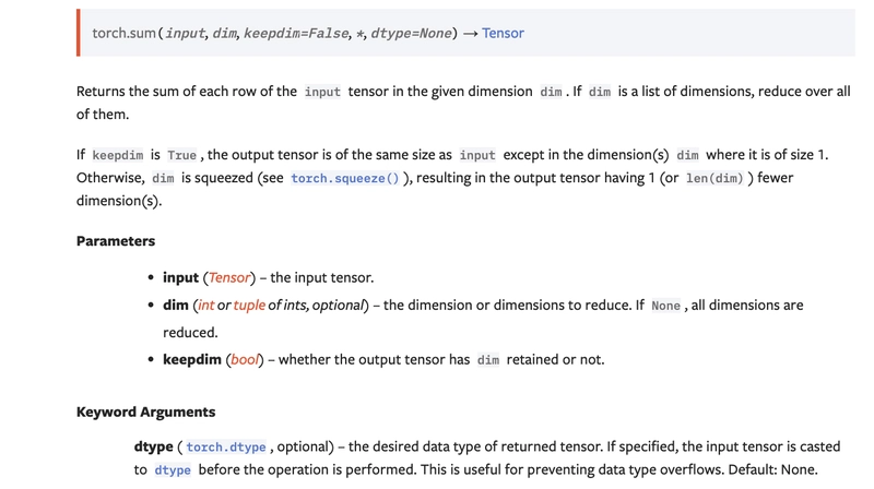 On torch.sum and torch.Tensor.sum