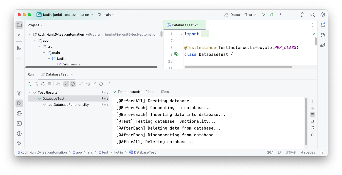 Execução dos testes no IntelliJ