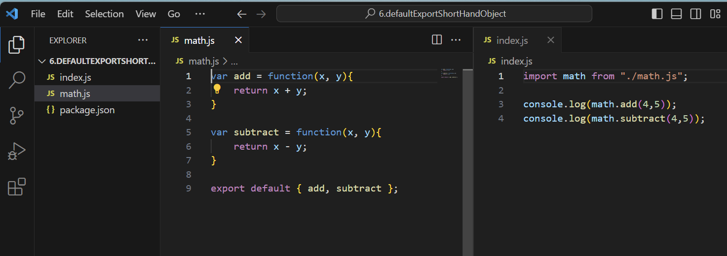 Default Export Object Property Shorthand Example