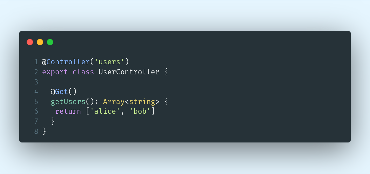 Definición de un controlador en NestJS