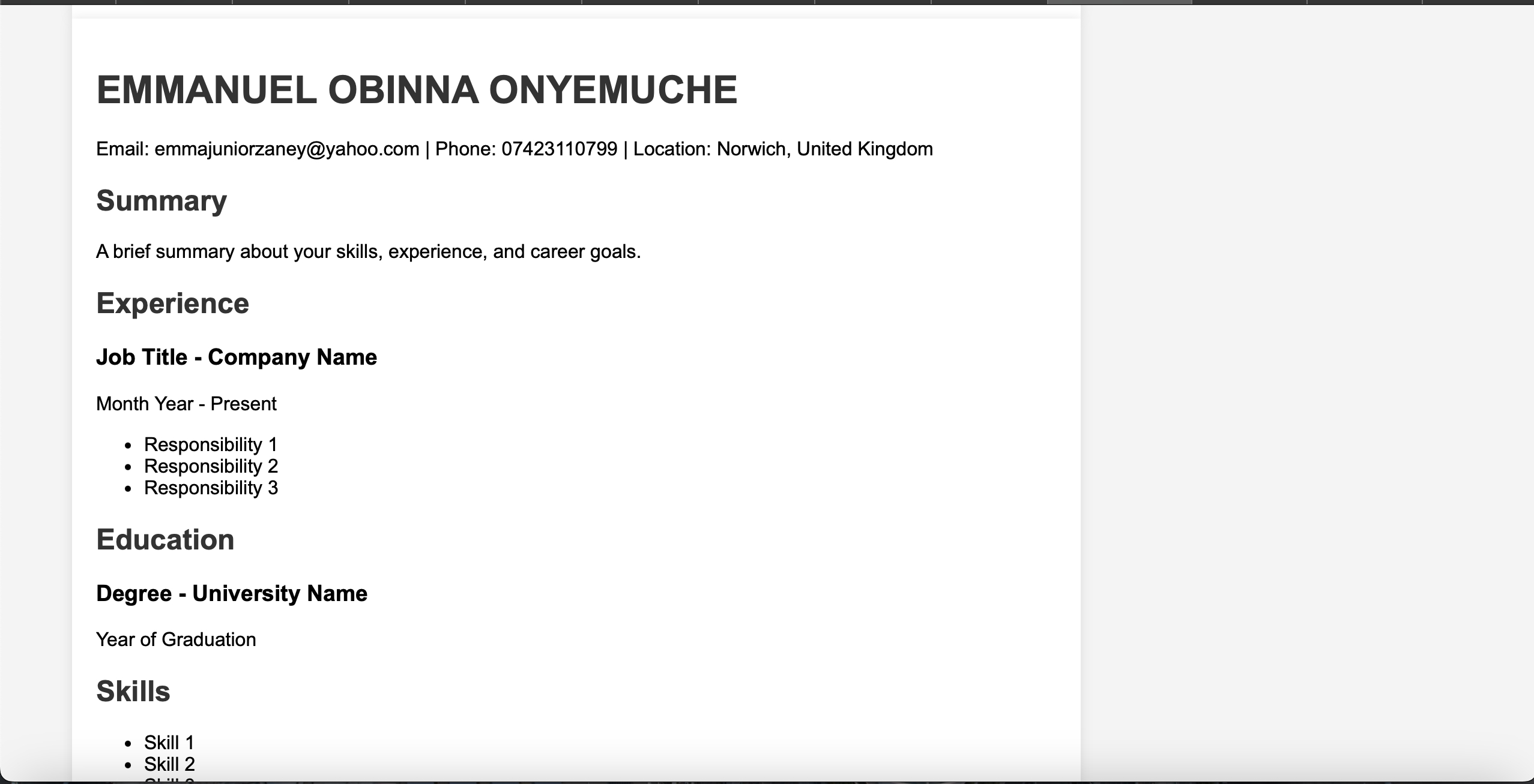 website with my resume