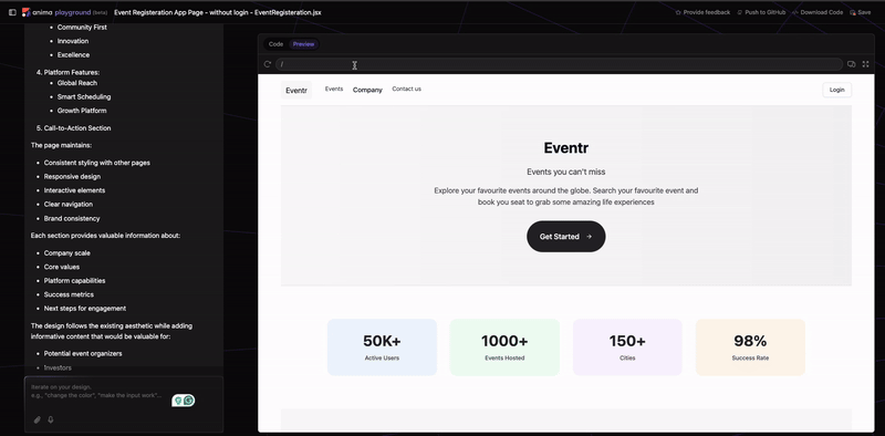 Event route page in dev playground