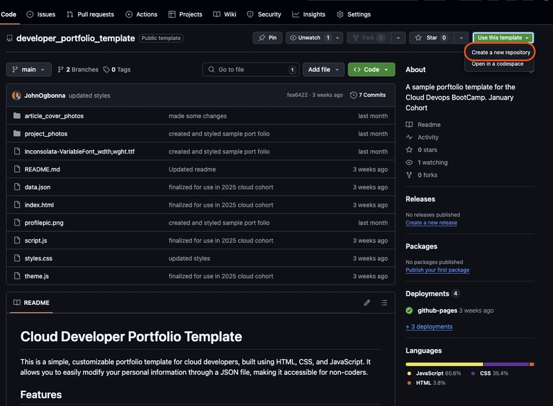 Git Applied Skills: Using My Portfolio Template to Launch Your Own Portfolio Site