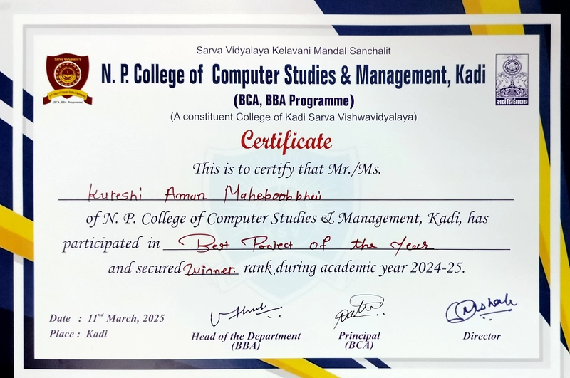 🏆 Proud Moment: Best Project Award at Annual Function! 🏆