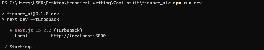 initial app running