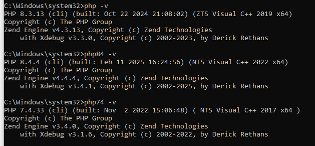 How to properly set up WAMP stack with multiple PHP versions in parallel