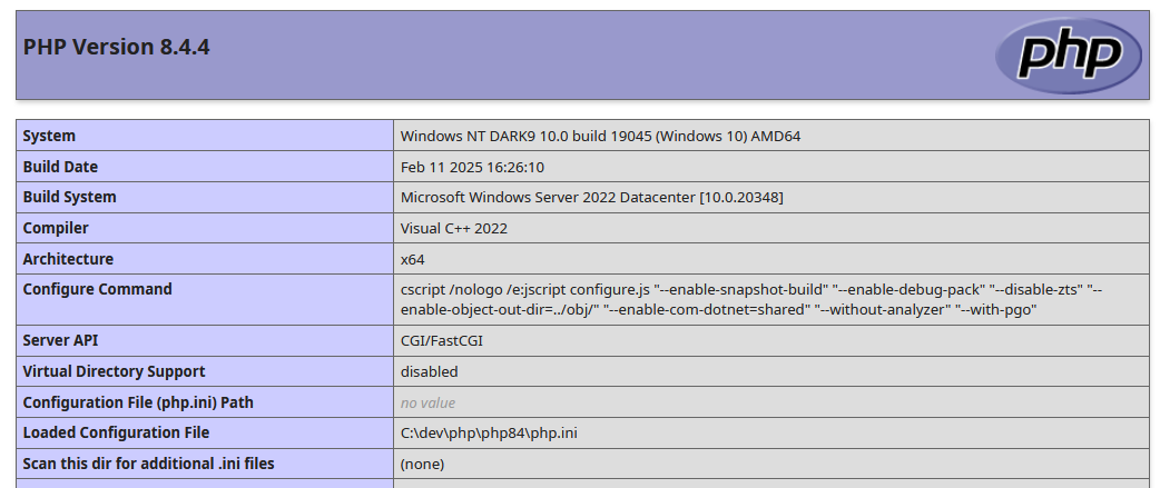 PHP 8.4 phpinfo