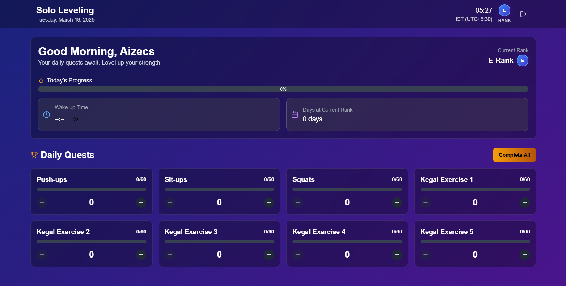 Solo Leveling Fitness Tracker Dashboard