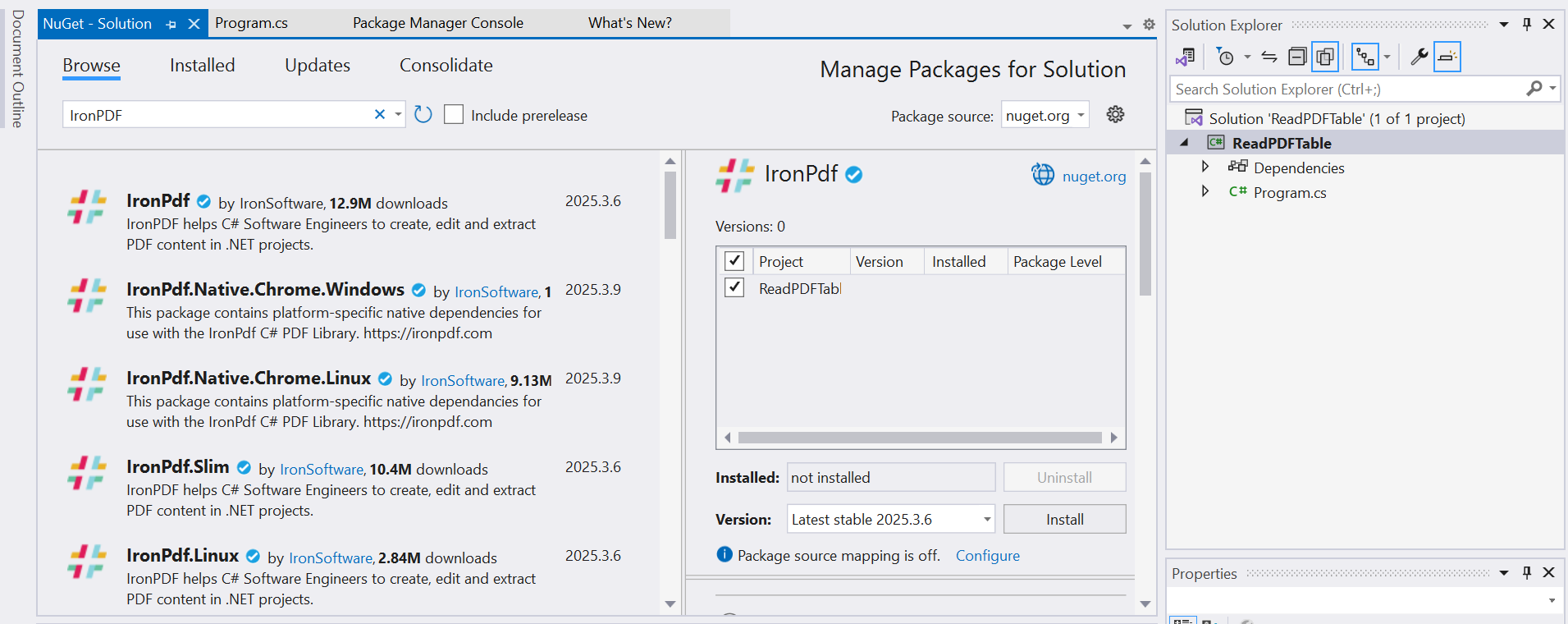 Install Package IronPDF
