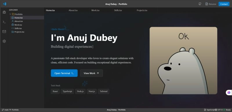 🎉 My VSCode-Inspired Portfolio v0.1: Where Code Meets Cozy Creativity! 🤓
