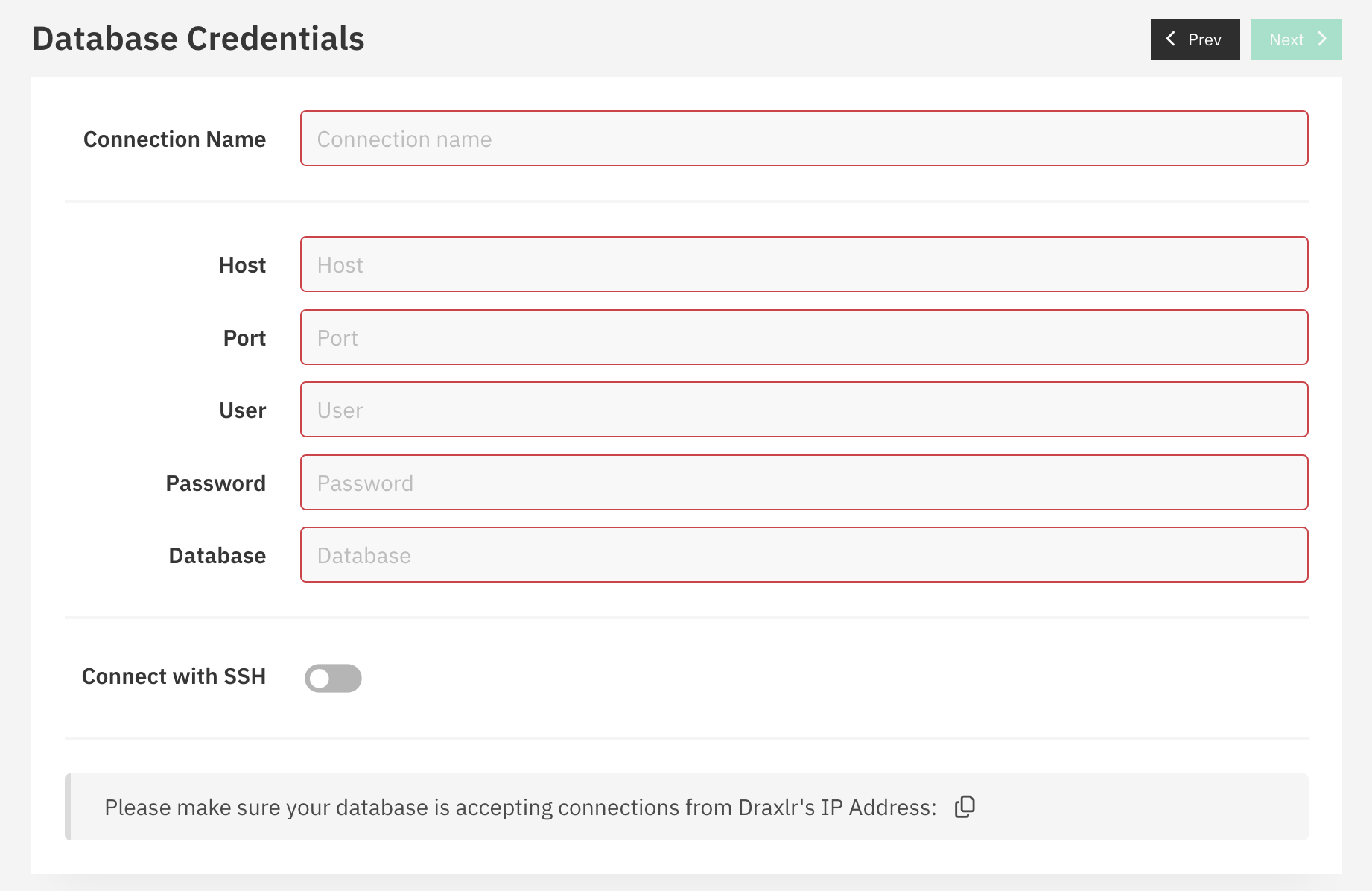 Draxlr MySQL DB Credentials