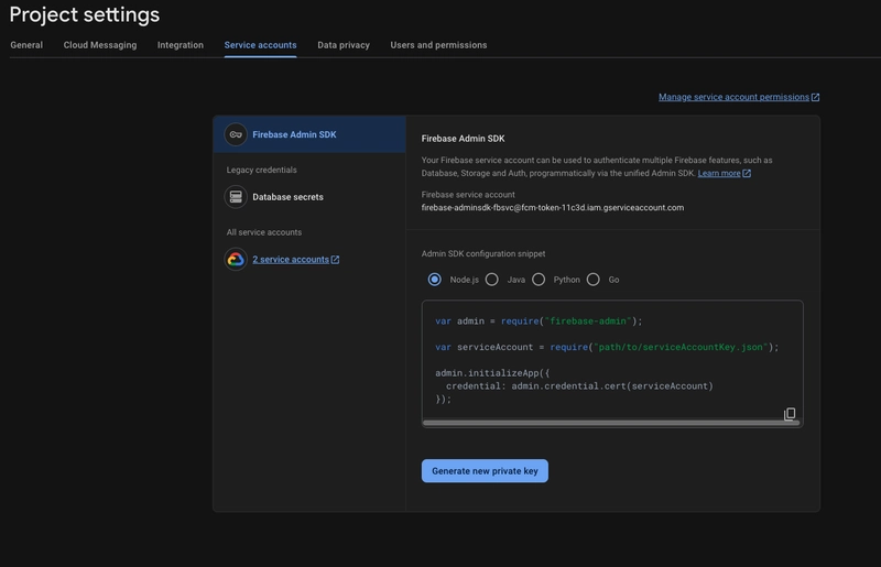 FCM Integration with NodeJs using firebase-admin