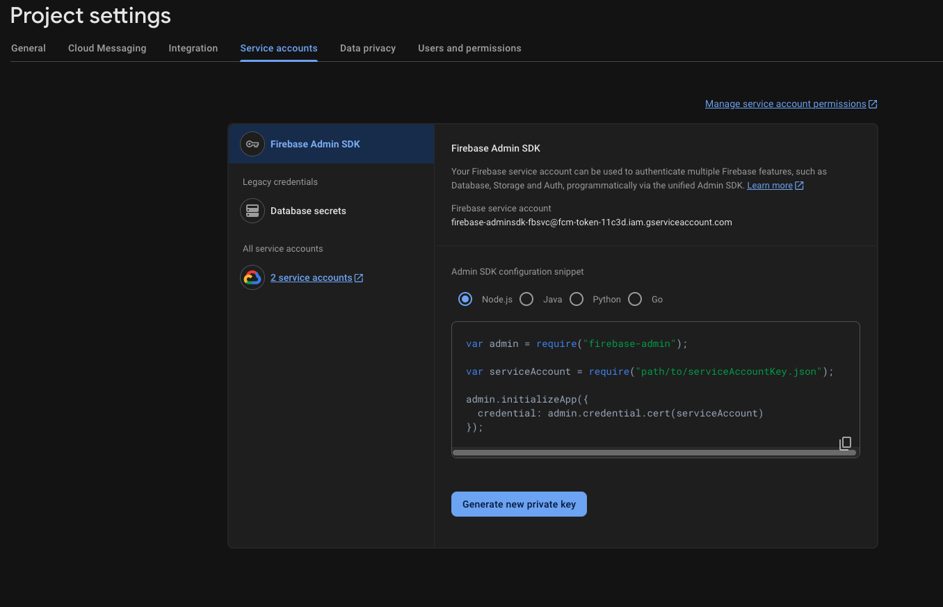 Firebse Console Screenshot