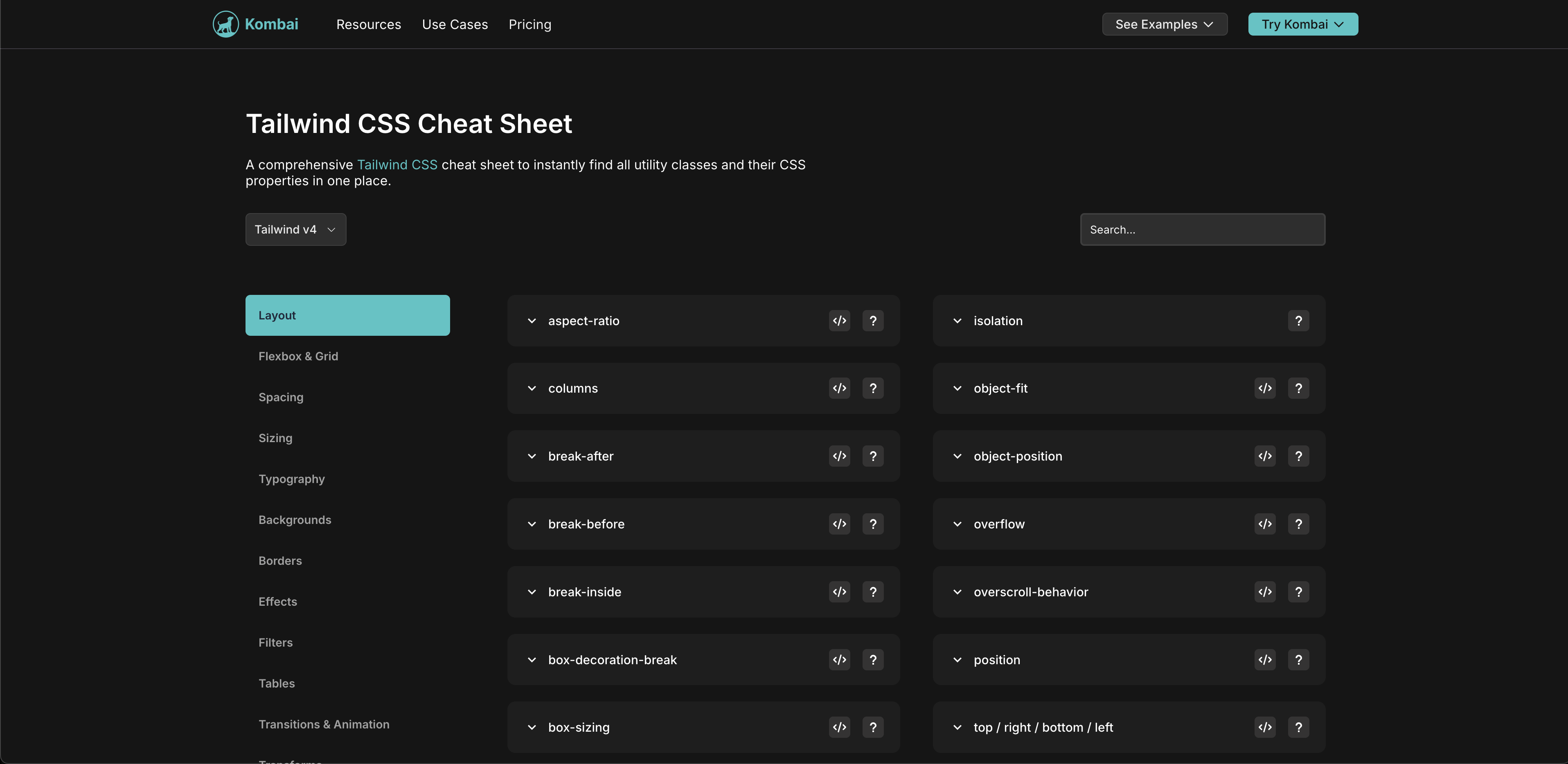 Tailwind CSS Cheat Sheet