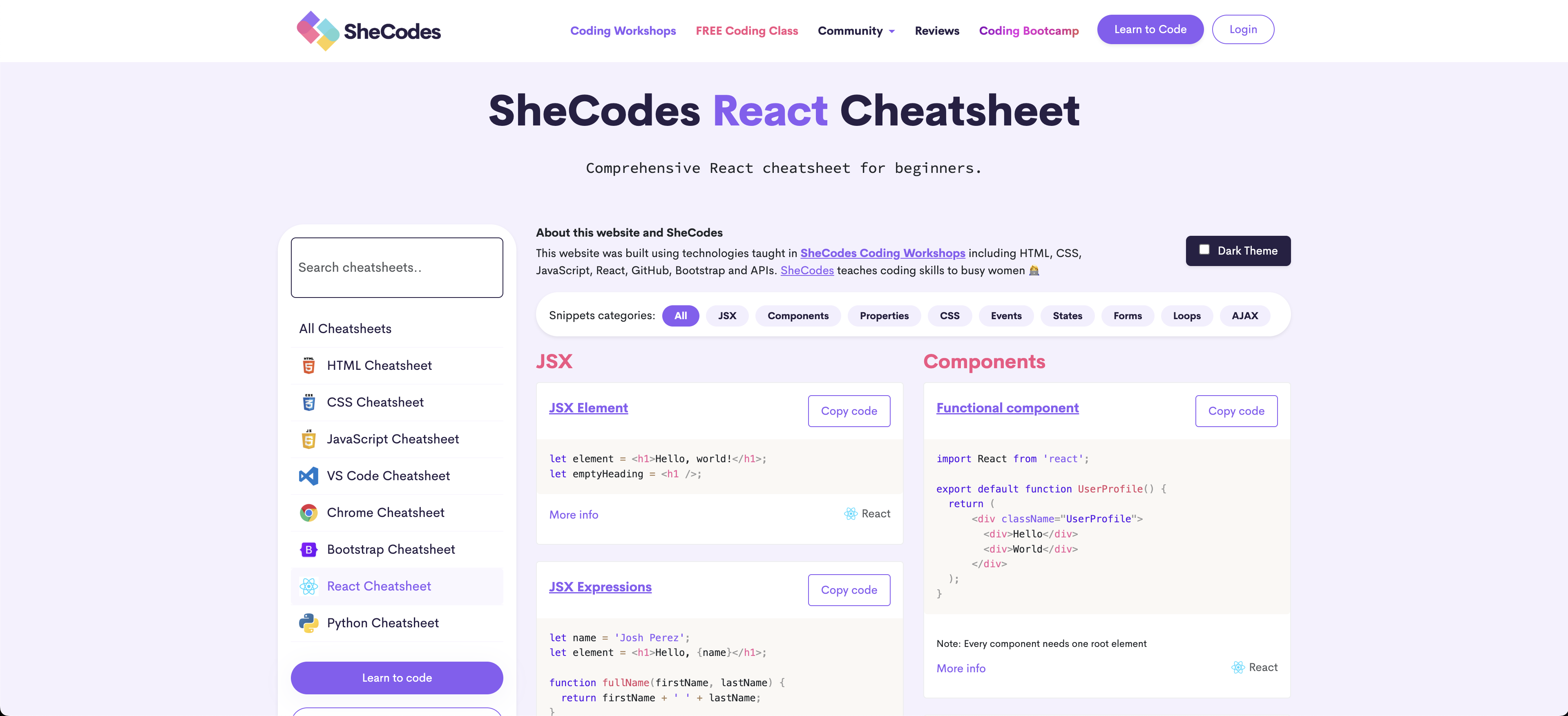 React cheat sheet