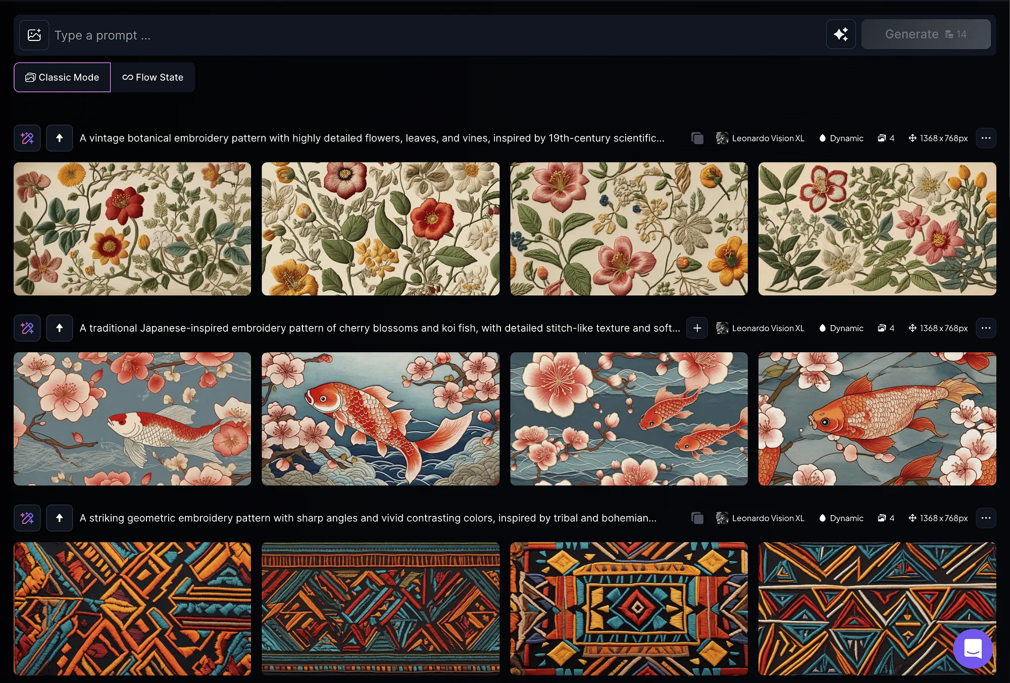 Embroidery images generated by Leonardo AI