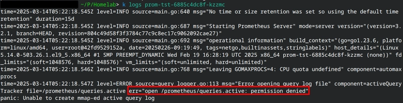 How to fix Prometheus "open /prometheus/queries.active: permission denied" on Kubernetes: step-by-step