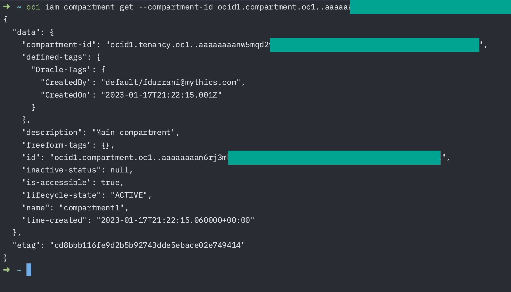 Using --compartment-id