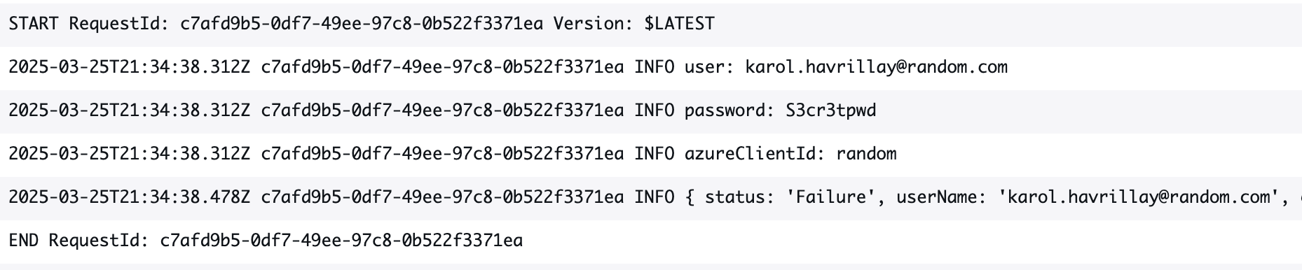 Plain text password in CloudWatch