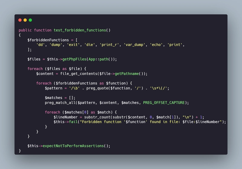 Detecting Forbidden Functions in Laravel with PHPUnit