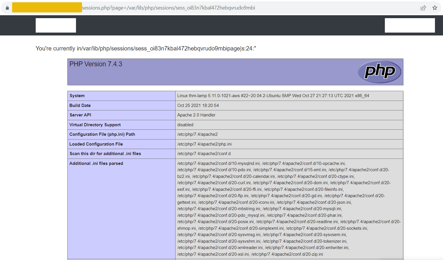Injected php code in the session file has been executed