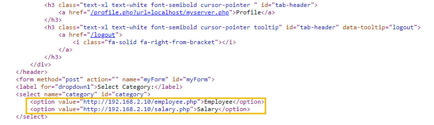 Employee page HRMS web page