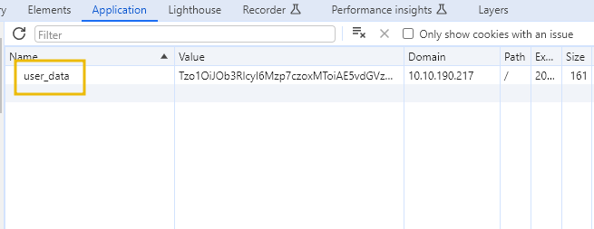Inspect element tab for viewing cookies