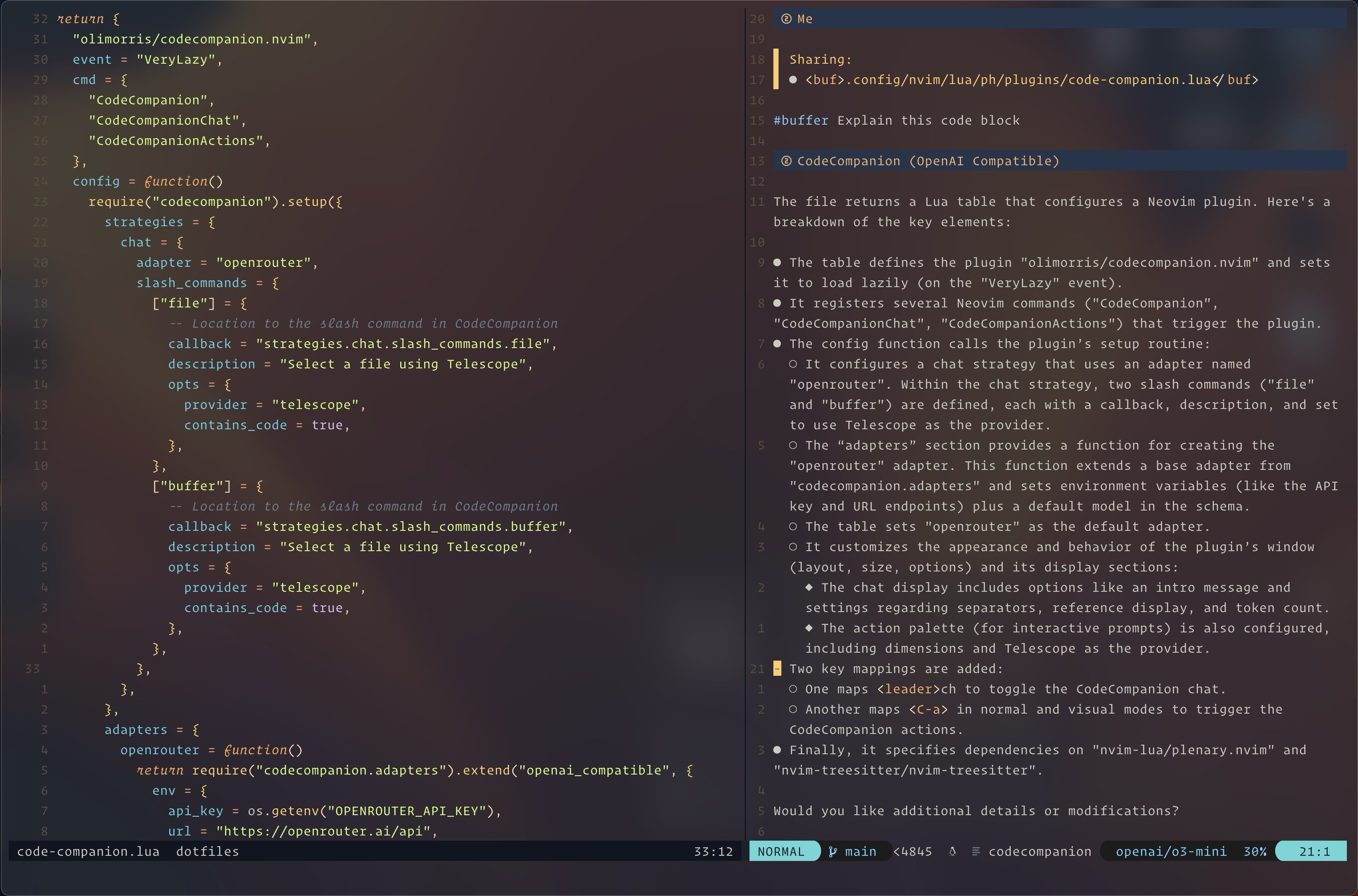 CodeCompanion Plugin in Neovim