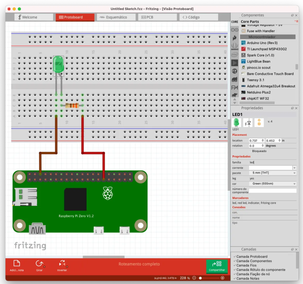 Software Fritzing - Circuito elétrico na protoboard 