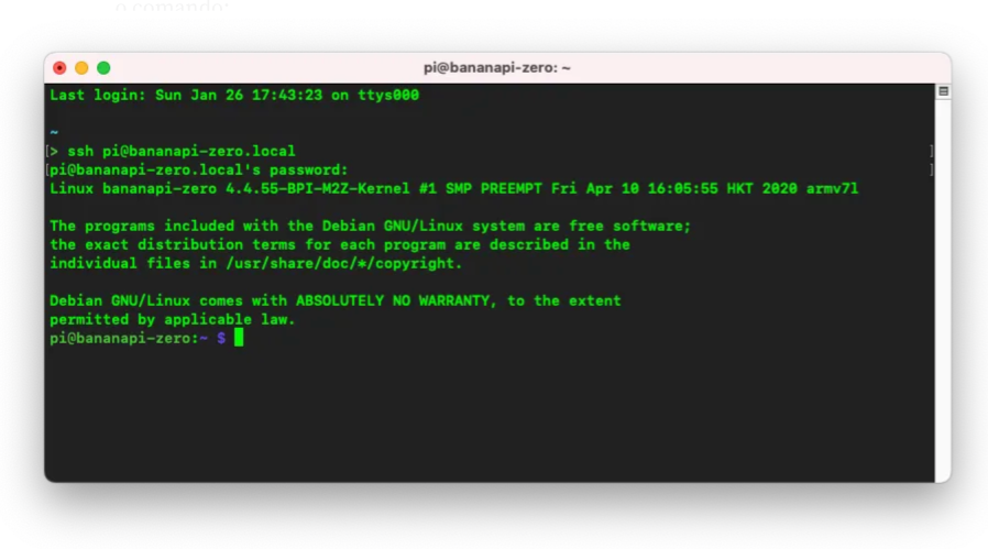 Login e senha na BananaPi via SSH