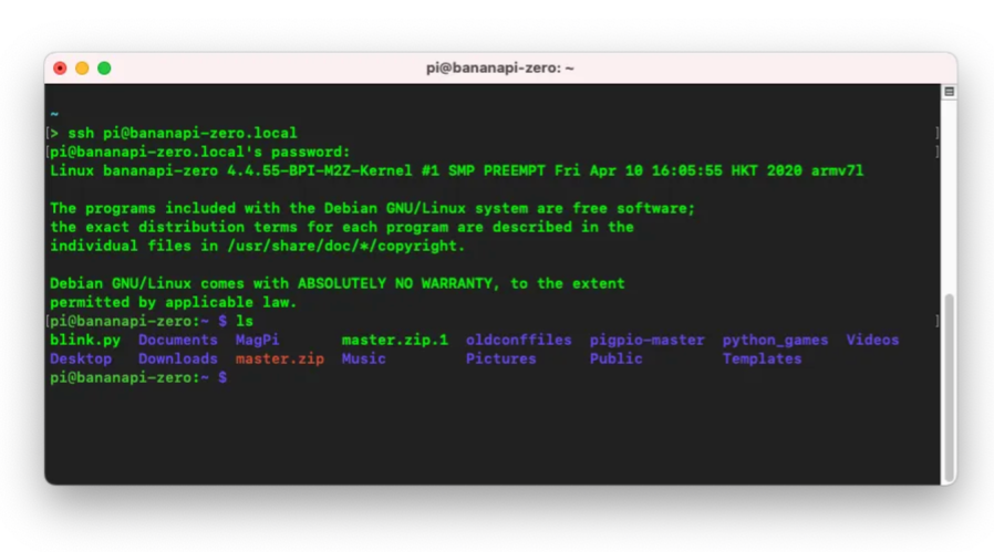 Consulta da existência do arquivo Blink.py na BananaPi após o login via SSH