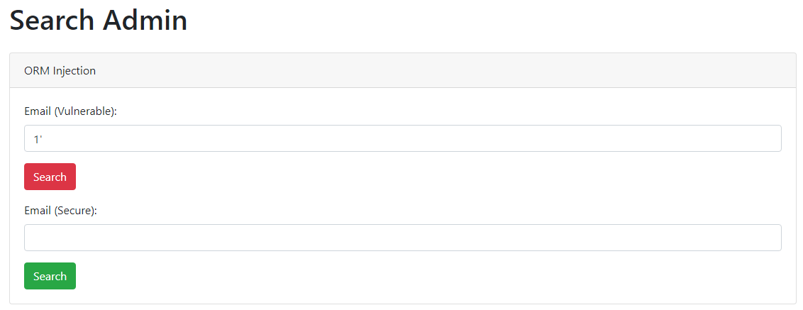 dashboard displaying the search email form