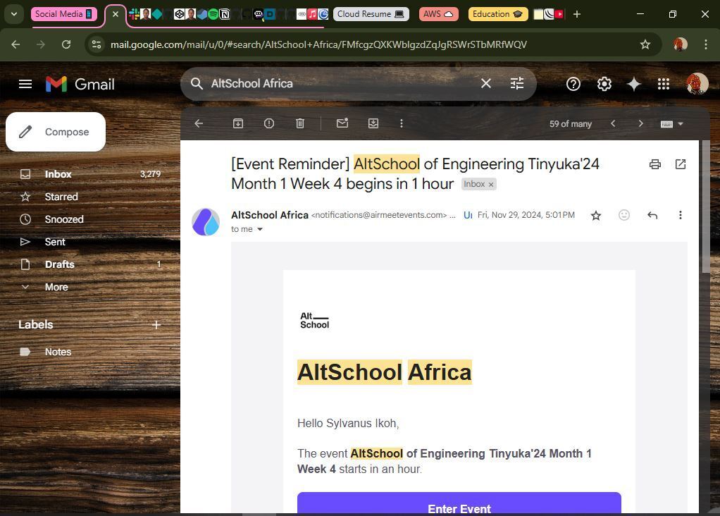Image of class invitation email