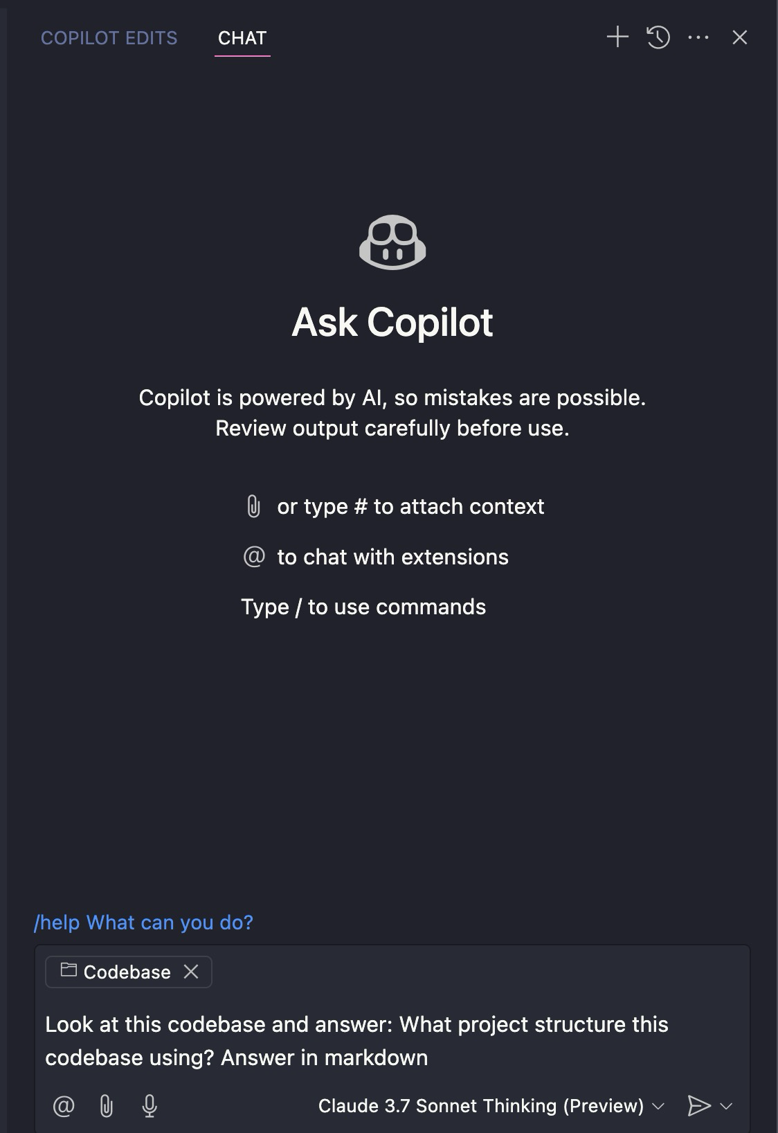 Copilot Chat + Claude 3.7 Reasoning