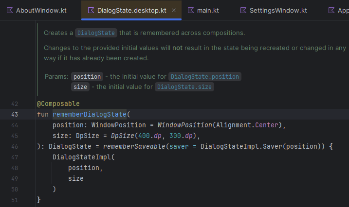 Source code of rememberDialogState