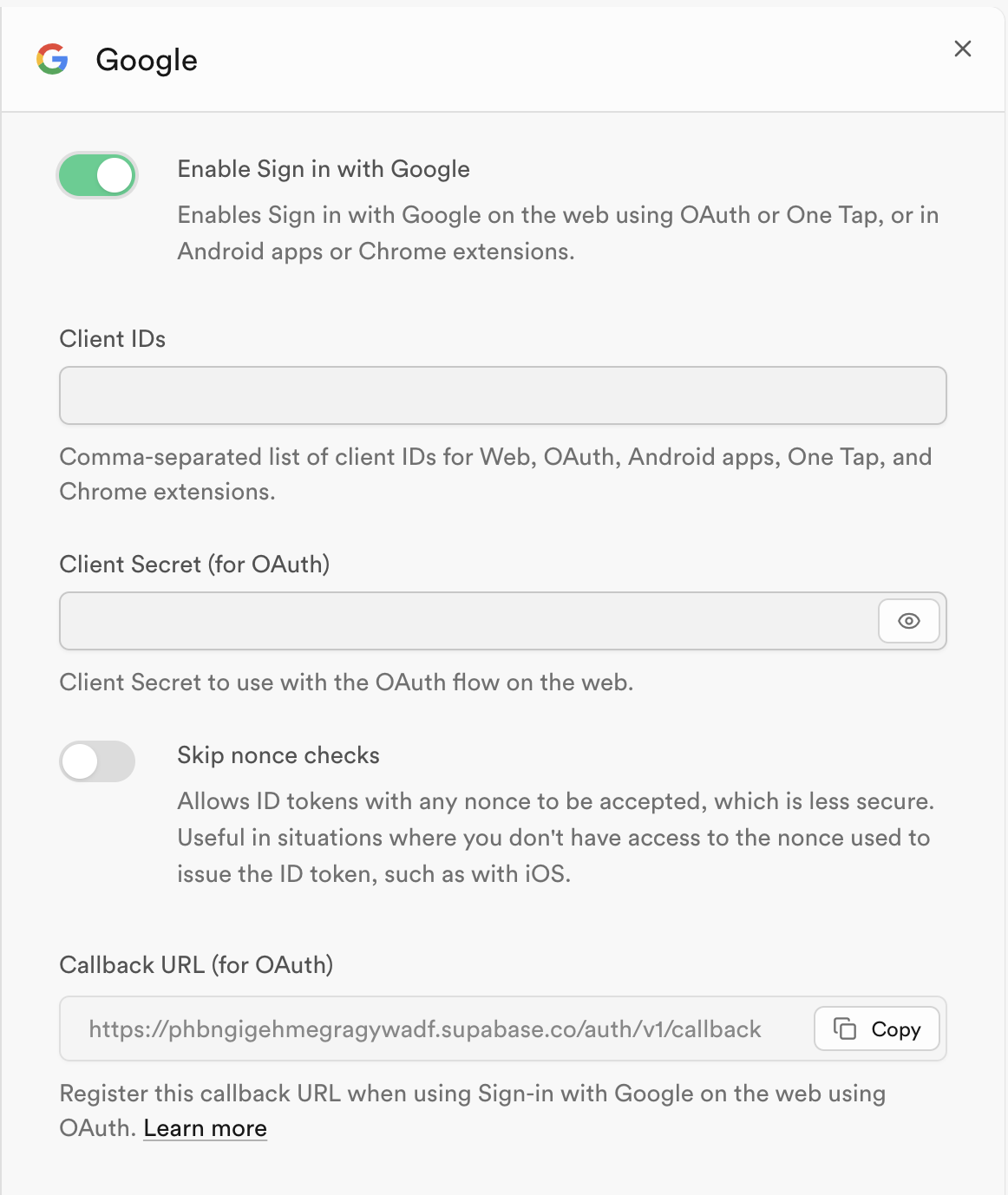 Add callback URL to GCP