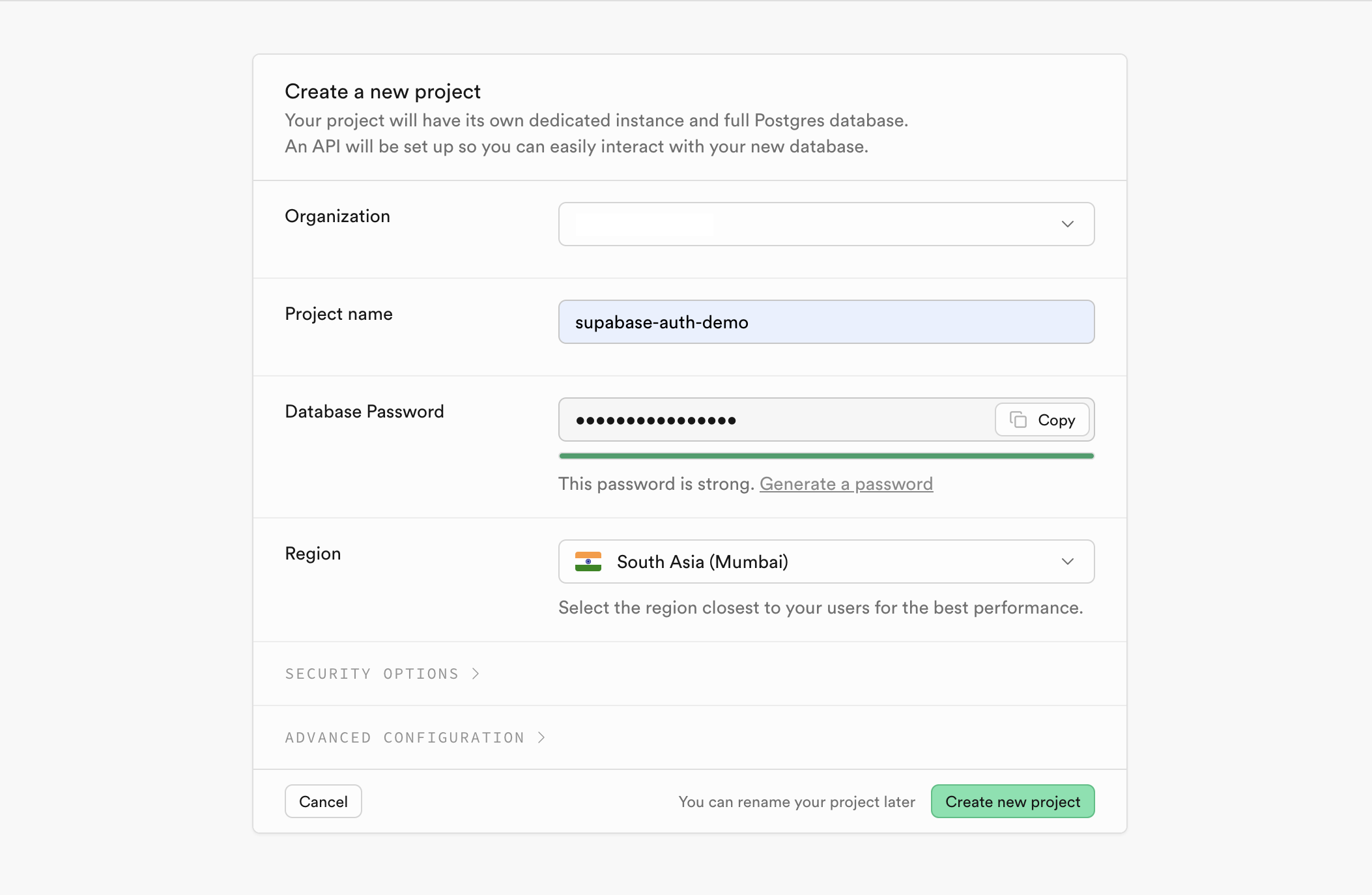 Create a new Supabase Project