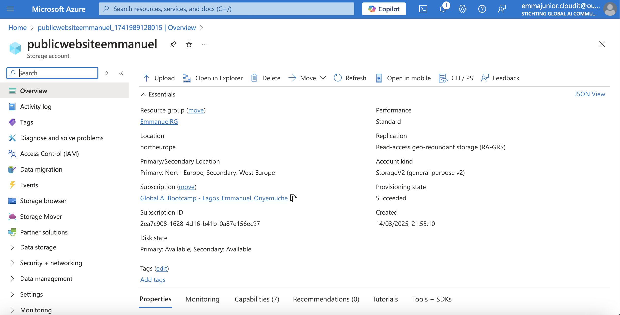 publicwebsiteemmanuel storage account