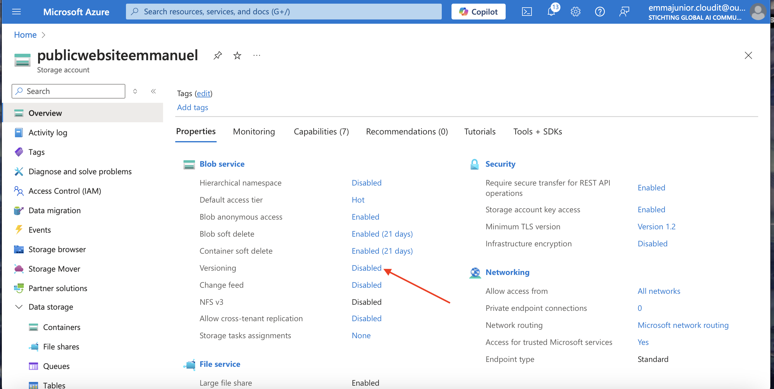 Versioning section