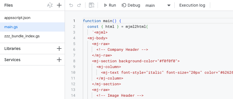 apps script project files