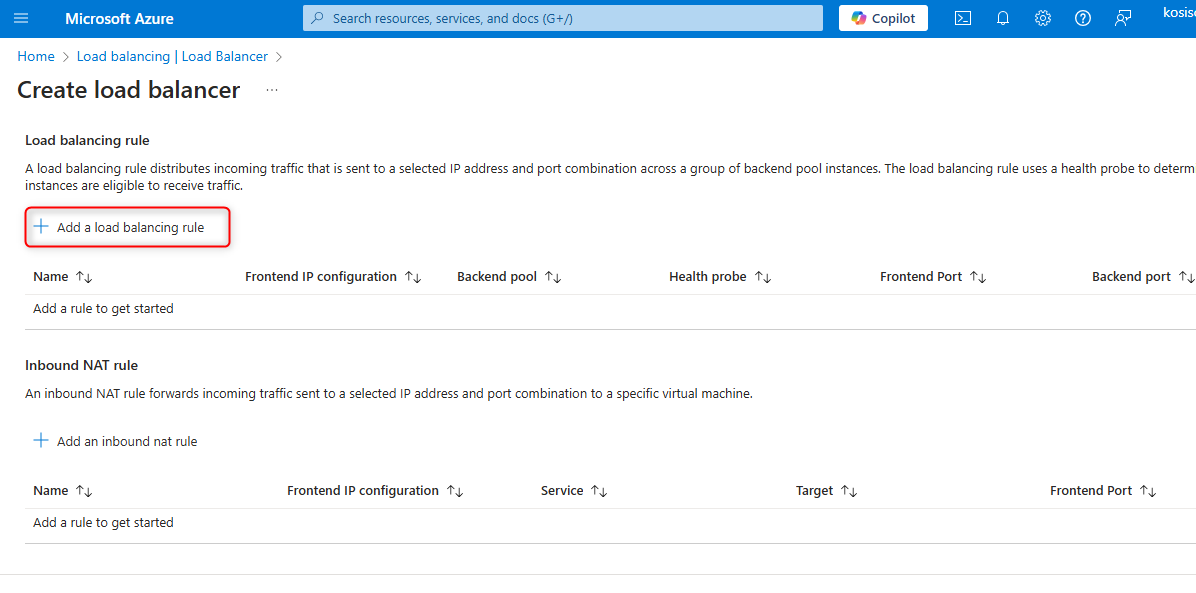 + Add a load balancing rule